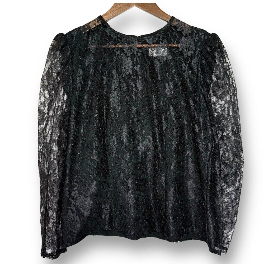 Vintage 80s Lace Black Long Sleeve Blouse Victorian Gothic‎ Top Dark Romantic